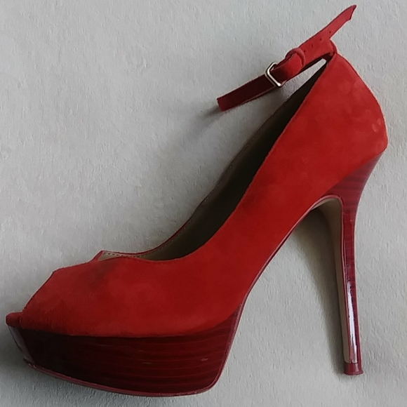 ZARA red suede peep toe Heels - Picture 6 of 11